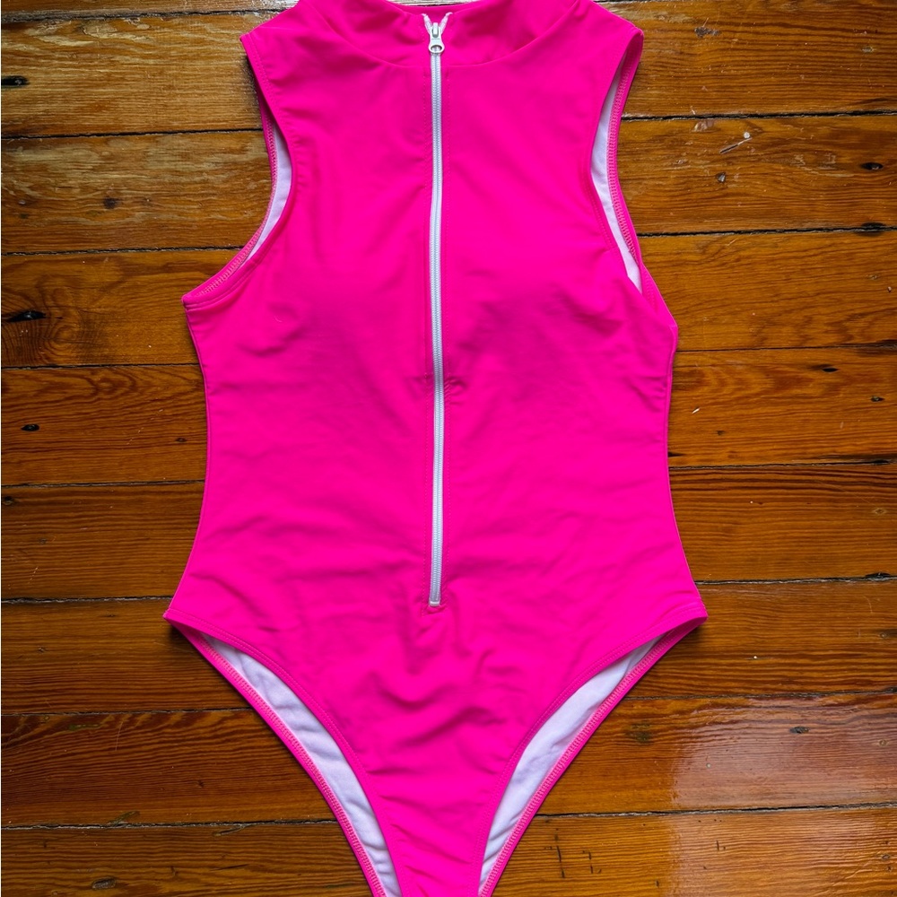 Vibrant Pink Sleeveless Zip-Up Bodysuit